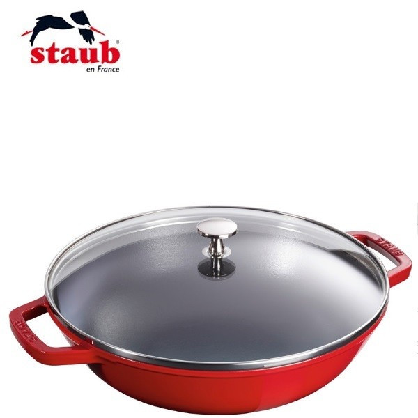 Wok de 30 cm, 4,4L en fonte, rouge - Staub