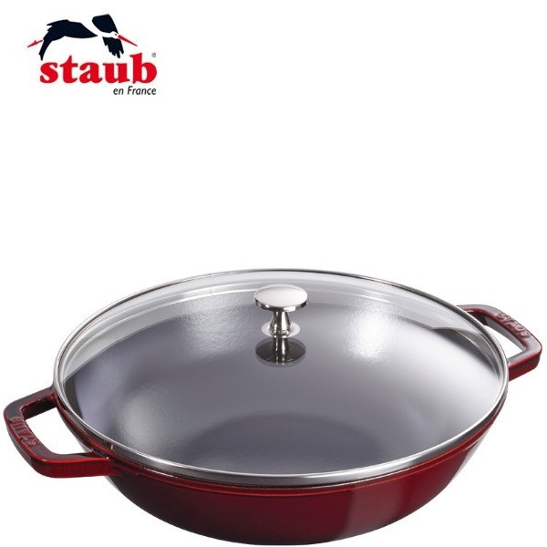 Wok de 30 cm, 4,4L en fonte, rouge grenadine - Staub
