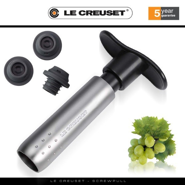 WA-137. Pompe à vin + 3 bouchons Alu soft touch - Screwpull