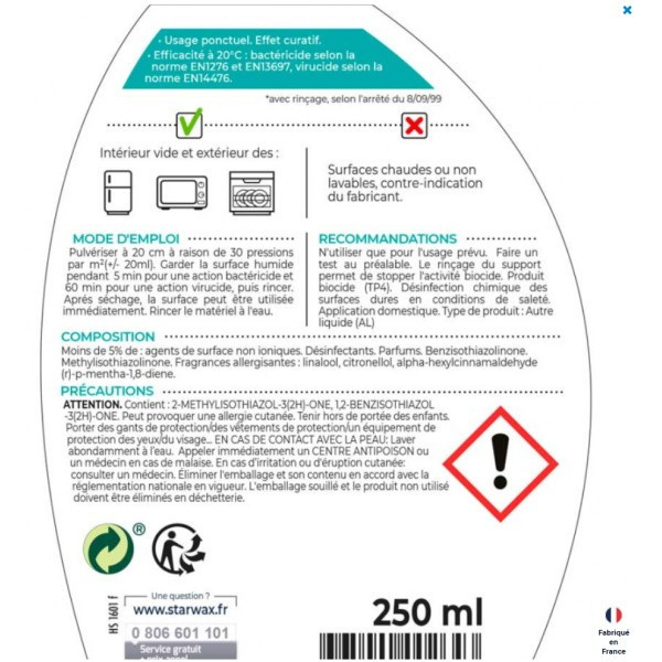 Désinfectant nettoyant réfrigérateurs micro-ondes - Starwax 1