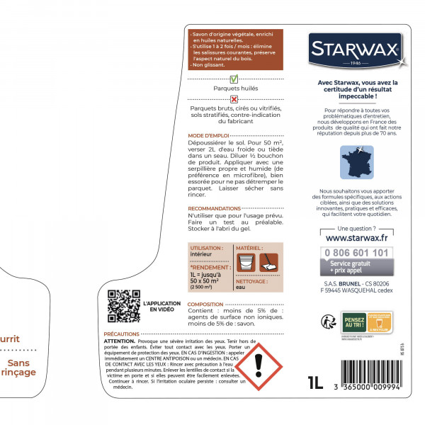 Parquet huilé. Savon d’entretien  - Starwax