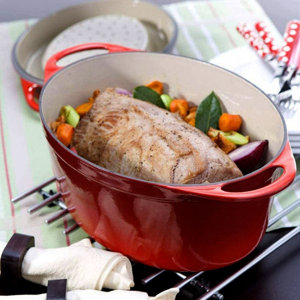 Doufeu. Cocotte ovale en fonte rouge cerise - Le Creuset (Vue 4)