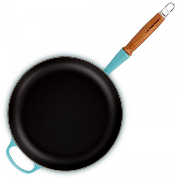 Poêle à frire fonte avec manche bois bleu caraibes - Le Creuset (Vue 1)