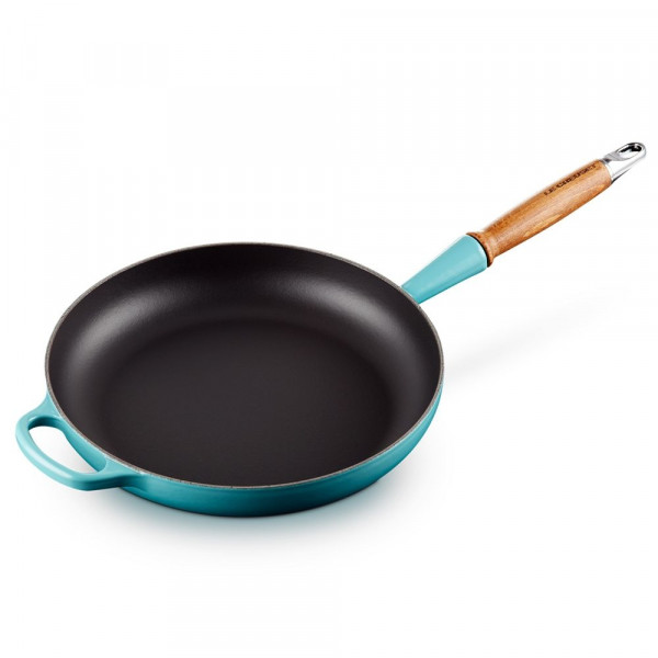 Poêle à frire fonte avec manche bois bleu caraibes - Le Creuset (Vue 2)
