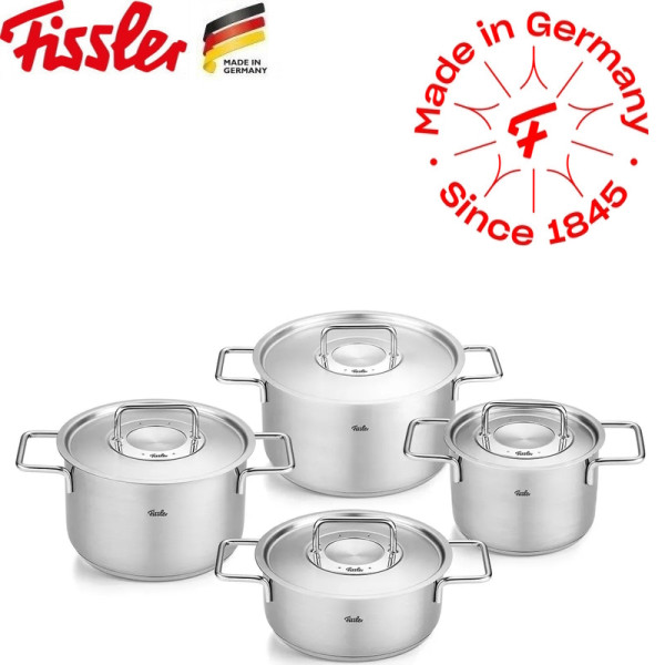 Fissler Collection Pure - Jeu De 6 Pièces En Inox (3 Faitouts, 1 Sautoir, 1 Casserole) - Compatible Induction Et Four - Fabriqué En Allemagne - 10