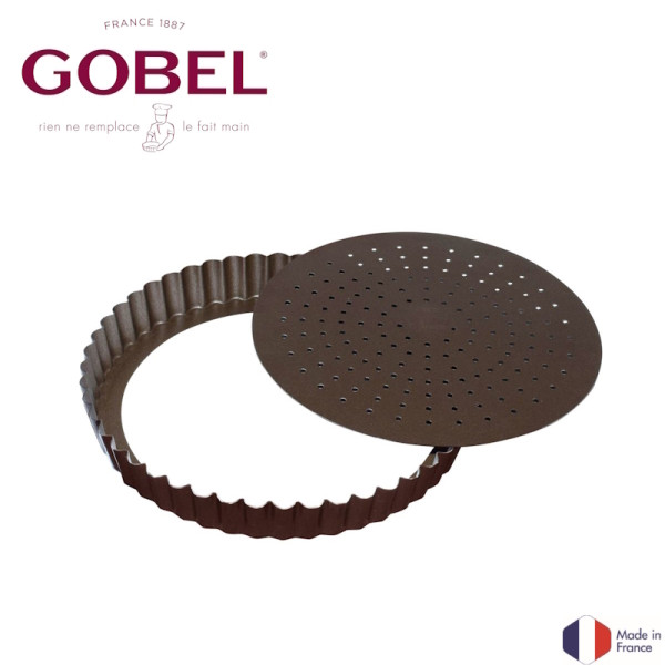 Gobel. Tourtière cannelée perforée - antiadhérente - fond mobile - h28 mm - Tellier
