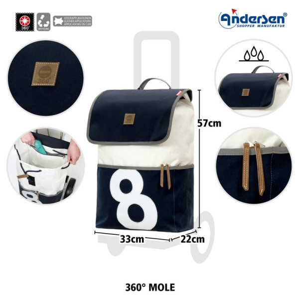 Unus Shopper 360° Mole 8. Chariot 2 roues 41L - Andersen Shopper | Art. 140-093-08 - Vue 2