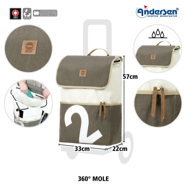 Unus Shopper 360° Mole 2. Chariot 2 roues 41L - Andersen Shopper | Art. 140-093-02 - Vue 2