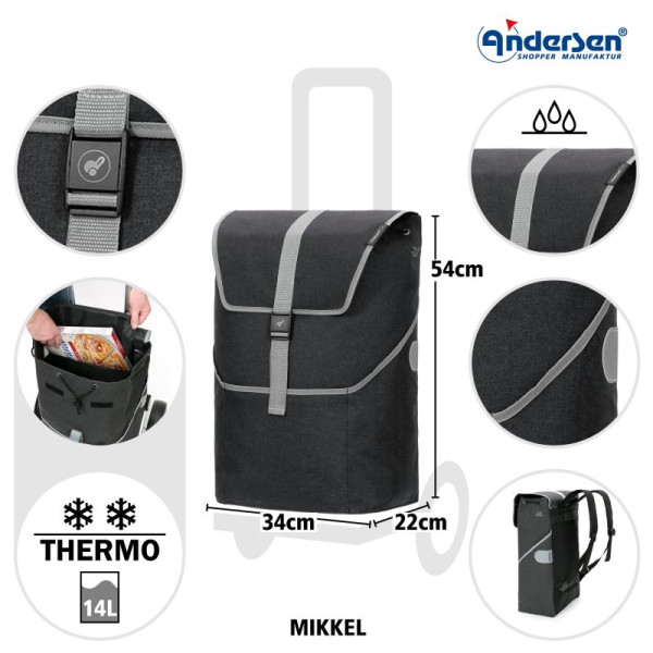 Mikkel. Sac à dos pour chariot 36L + Poche isotherme 16L Noir - Andersen Shopper | Art. 2-210-80 - Vue 2