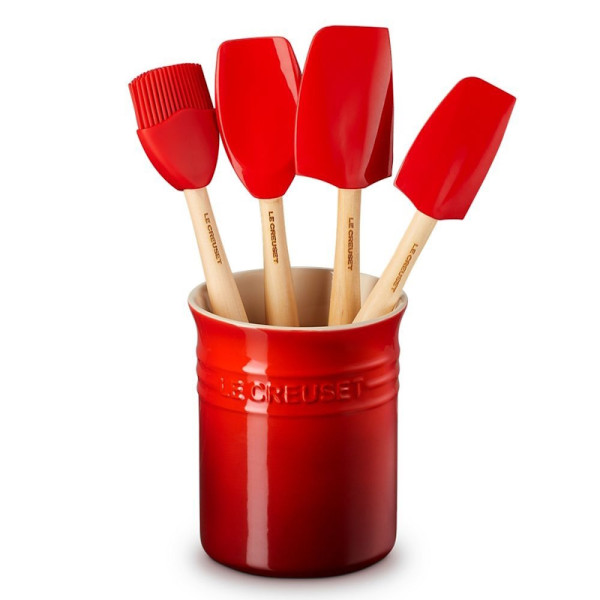 Pot à ustensiles avec 4 spatules Création Rouge cerise - Le Creuset | Art. 0843251181803 - vue 1
