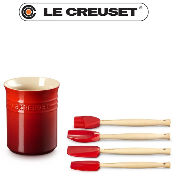 Pot à ustensiles avec 4 spatules Création Rouge cerise - Le Creuset | Art. 0843251181803 - vue 2