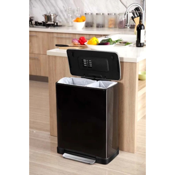 E-Cube. Poubelle à pédale noire tri sélectif, 46L (18/28L) - EKO | Art.  8713631667536 - vue 2