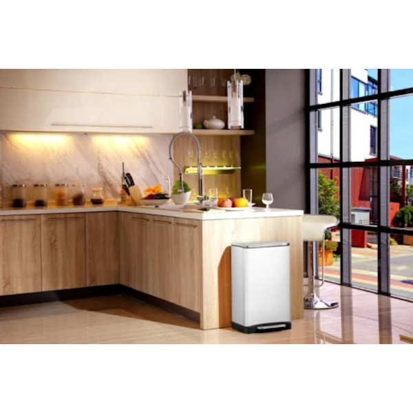 Poubelle à pédale rectangulaire tri sélectif, 46L (30/16) blanche - EKO | Art. 8713631183418 - vue 3