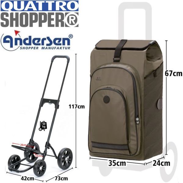 Quattro Shopper Hydro 3.0. Chariot de 2 à 4 roues 62L Olive-53 - Andersen Shopper | Art. 185-036-53