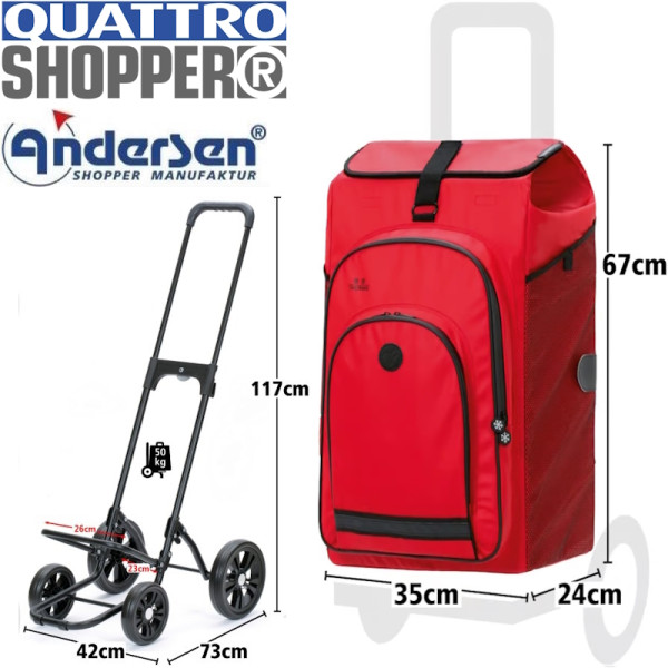 Quattro Shopper Hydro 3.0. Chariot de 2 à 4 roues 62L Rouge-73 - Andersen Shopper | Art. 185-036-73