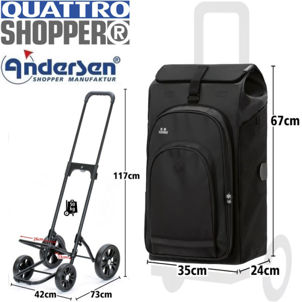 Quattro Shopper Hydro 3.0. Chariot de 2 à 4 roues 62L Noir-83 - Andersen Shopper | Art. 185-036-83