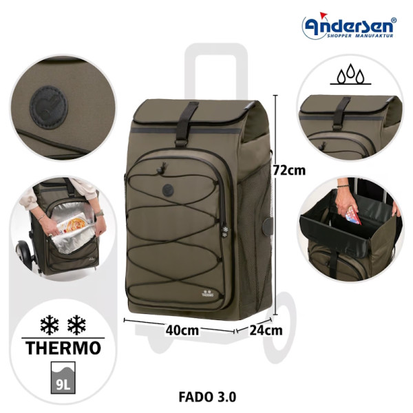 Tura Shopper Fado 3.0. Chariot 2 roues 74L + Poche isotherme 9L - Andersen Shopper