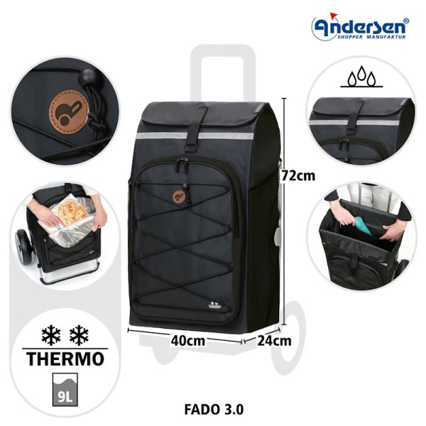 Tura Shopper Fado 3.0. Chariot 2 roues 74L + Poche isotherme 9L - Andersen Shopper