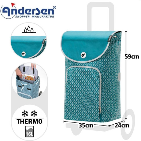 Unus Shopper Famke. Chariot 2 roues 47L + Poche isotherme 16L - Andersen Shopper