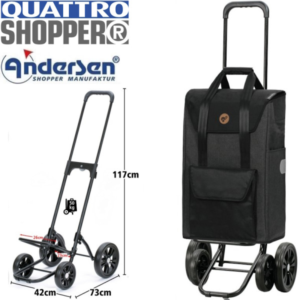 Quattro Shopper Senta 2.0. Chariot 2 à 4 roues 49L  - Noir-82 - Andersen Shopper | Art. 185-028-82 - vue 1