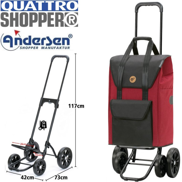 Quattro Shopper Senta 2.0. Chariot 2 à 4 roues 49L  - Rouge-72 - Andersen Shopper | Art. 185-028-72 - vue 1