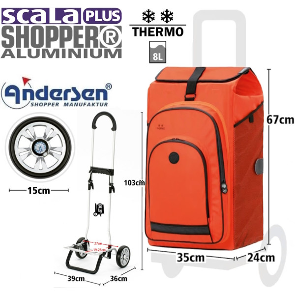 Scala Shopper Plus Hydro 3.0. Chariot 2 roues 62L + Poche isotherme 8L - Andersen Shopper