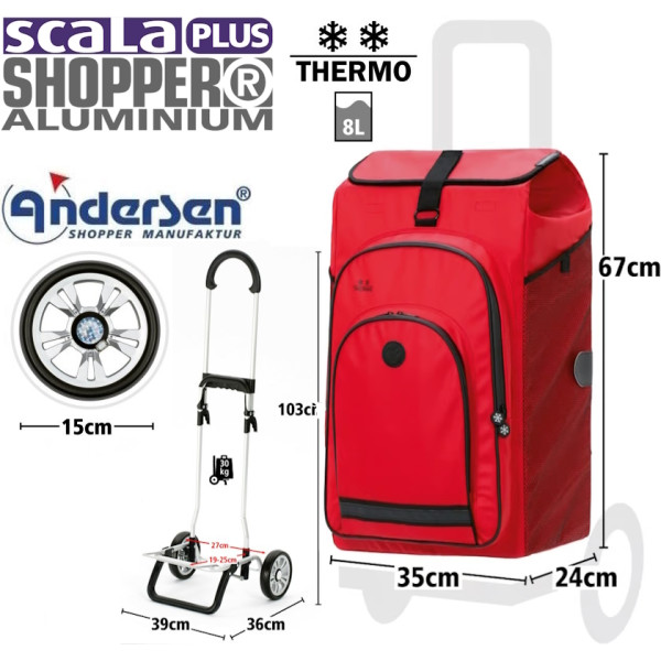 Scala Shopper Plus Hydro 3.0. Chariot 2 roues 62L + Poche isotherme 8L - Andersen Shopper