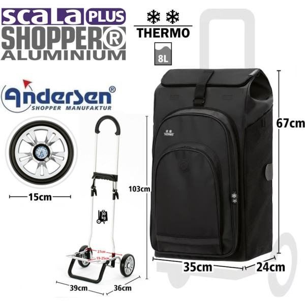 Scala Shopper Plus Hydro 3.0. Chariot 2 roues 62L + Poche isotherme 8L - Andersen Shopper