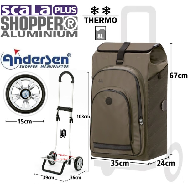 Scala Shopper Plus Hydro 3.0. Chariot 2 roues 62L + Poche isotherme 8L - Andersen Shopper