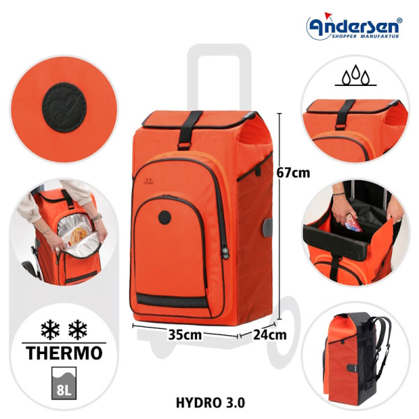 Scala Shopper Plus Hydro 3.0. Chariot 2 roues 62L + Poche isotherme 8L - Andersen Shopper