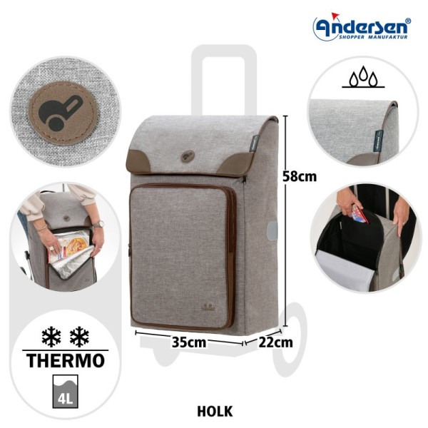 Royal Shopper Holk. Chariot de 2 à 6 roues 45L + Poche isotherme 4L - Andersen Shopper