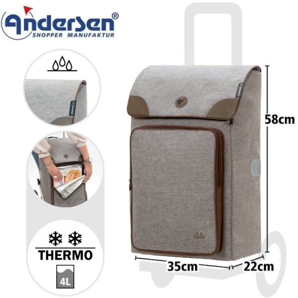 Royal Shopper Holk. Chariot de 2 à 6 roues 45L + Poche isotherme 4L - Andersen Shopper