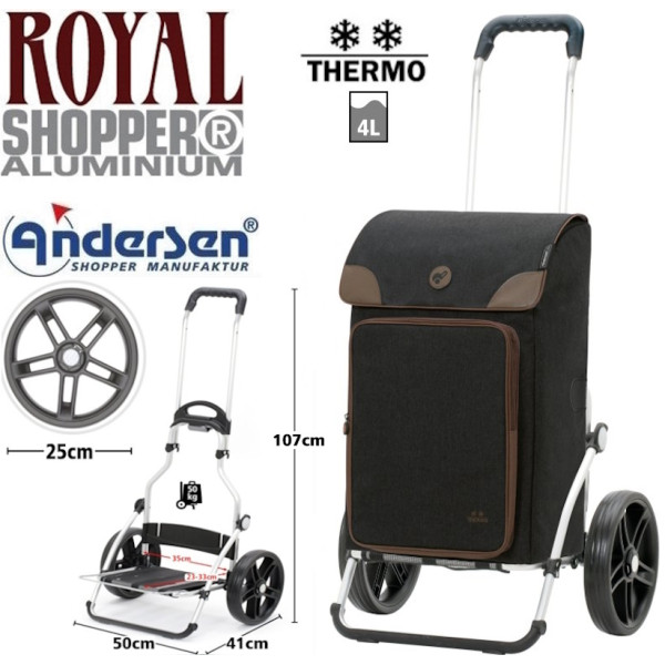 Royal Shopper Holk. Chariot de 2 à 6 roues 45L + Poche isotherme 4L - Andersen Shopper