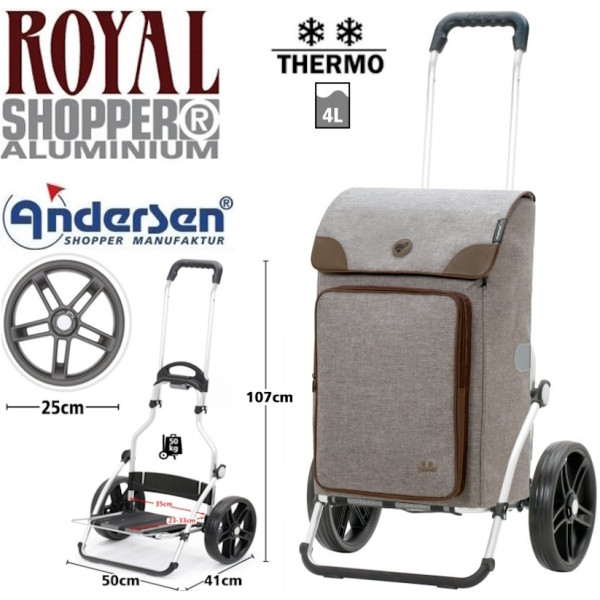 Royal Shopper Holk. Chariot de 2 à 6 roues 45L + Poche isotherme 4L - Andersen Shopper