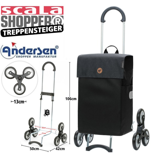 Treppensteiger Scala Shopper Hera. Chariot 6 roues 47L  Noir-84 - Andersen Shopper - vue 1