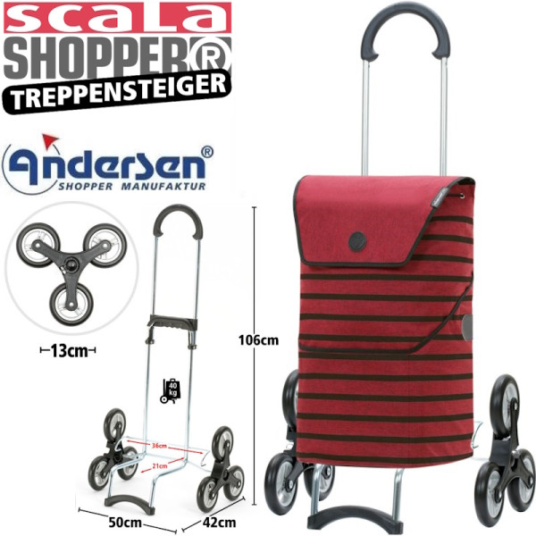 Treppensteiger Scala Shopper Jelke. Chariot 6 roues 46L Rouge-70 - Andersen Shopper | Art. 119-238-70 - vue 1
