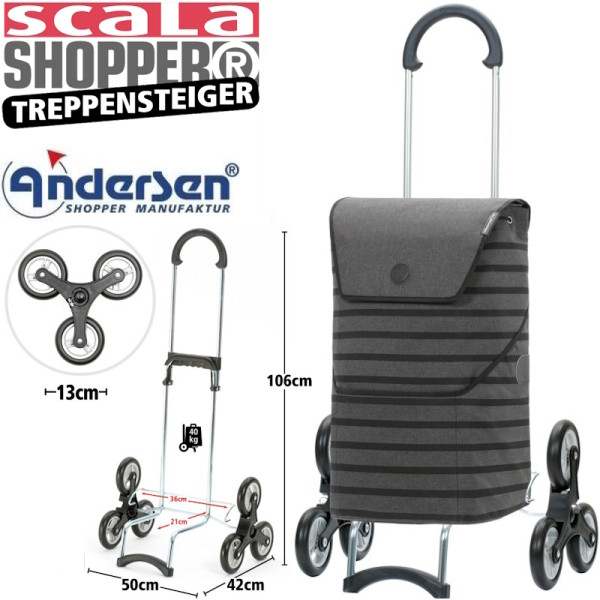 Treppensteiger Scala Shopper Jelke. Chariot 6 roues 46L Anthracite-80 - Andersen Shopper | Art. 119-238-80 - vue 1
