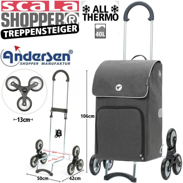 Treppensteiger Scala Shopper Ipek Maxi. Chariot 6 roues 40L Anthracite-80  - Andersen Shopper | Art.119-236-80 - vue 1