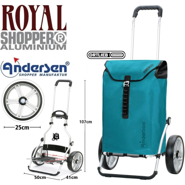 Royal Shopper Ortlieb. Chariot 2 roues 49L - Bleu Petrol-94 - Andersen Shopper | Art. 267-082-94 - vue 1