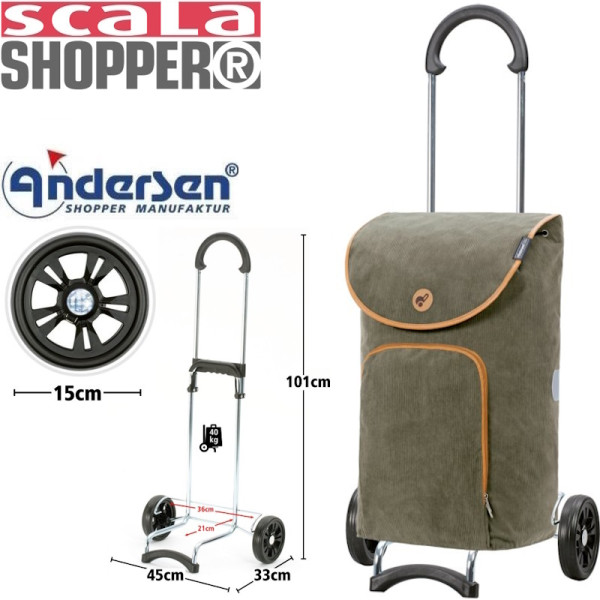 Scala Shopper Marta. Chariot 2 roues 47L Olive-50 - Andersen Shopper | Art. 112-233-50 - vue 1