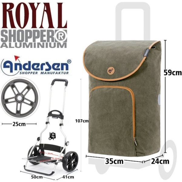 Royal Shopper Marta. Chariot 2 roues 47L Olive-50 - Andersen Shopper | Art. 166-233-50