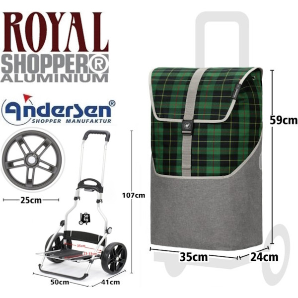 Royal Shopper Gese. Chariot de 2 roues 25 cm  Vert-50 - Andersen Shopper | Art. 166-216-50