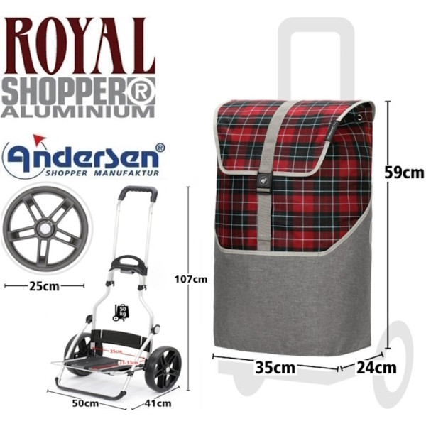 Royal Shopper Gese. Chariot de 2 roues 25 cm  Rouge-70 - Andersen Shopper | Art. 166-216-70