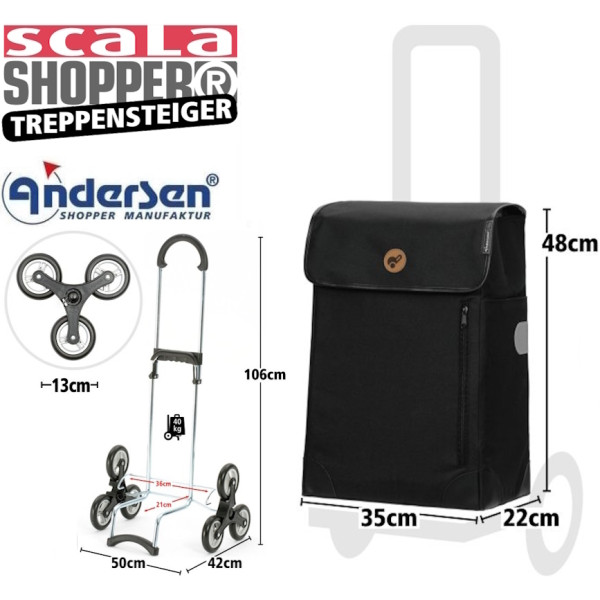 Treppensteiger Scala Shopper Weda. Chariot 6 roues 36L Noir - Andersen Shopper | Art. 119-201-80