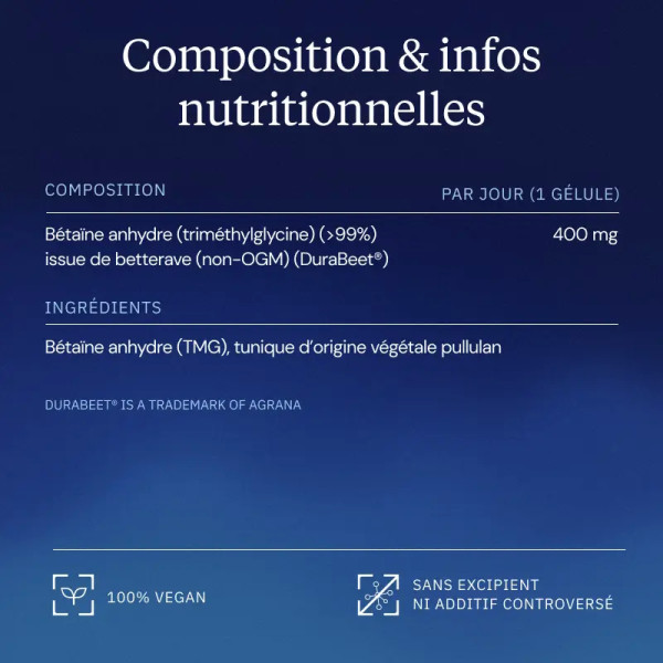 TMG : Trimethylglycine 400 mg - 120 gélules - Dynveo