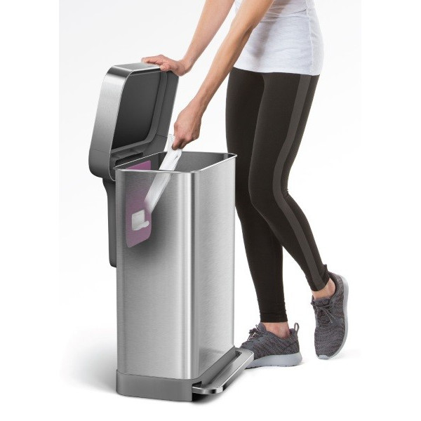 Poubelle rectangulaire inox + réserve à sacs 55L - Simplehuman