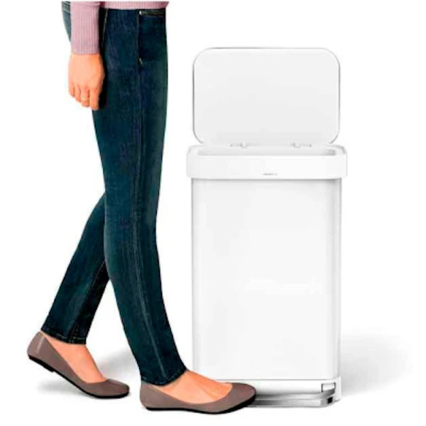 Poubelle rectangulaire blanc + réserve à sacs 45L - Simplehuman |Art.   0838810018140 - vue 3