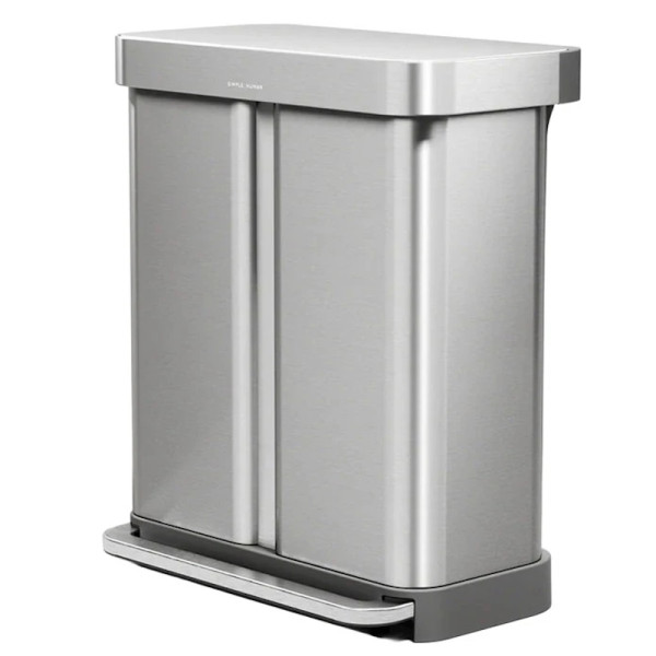 Poubelle rectangulaire Recycler inox + réserve à sacs 2 bacs 24+34 L - Simplehuman | Art.  838810026978  - vue 1