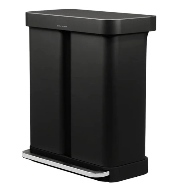 Poubelle rectangulaire Recycler noire + réserve à sacs 2 bacs 24+34 L - Simplehuman | Art. 0838810026985 - vue 1